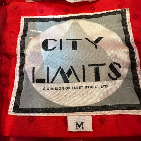 Vintage Fleet Street City Limits red puffer jacket tonal polka dots - Picture 13 of 16